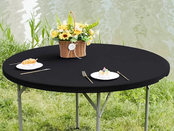 60" Black Spandex Tablecloth Top rental in Fort Smith Arkansas