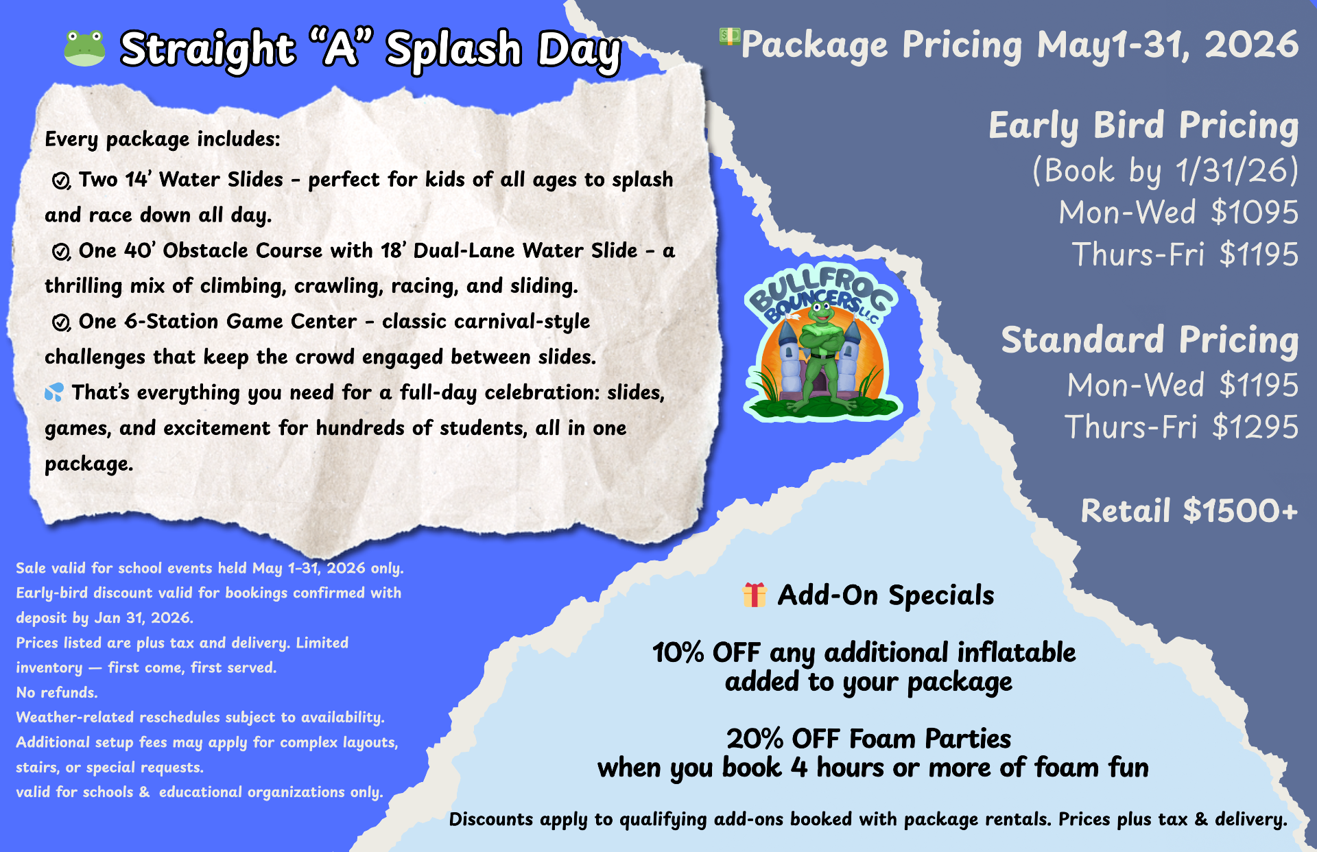 Straight A Splash Day pricing and package details - May 2026 school event special